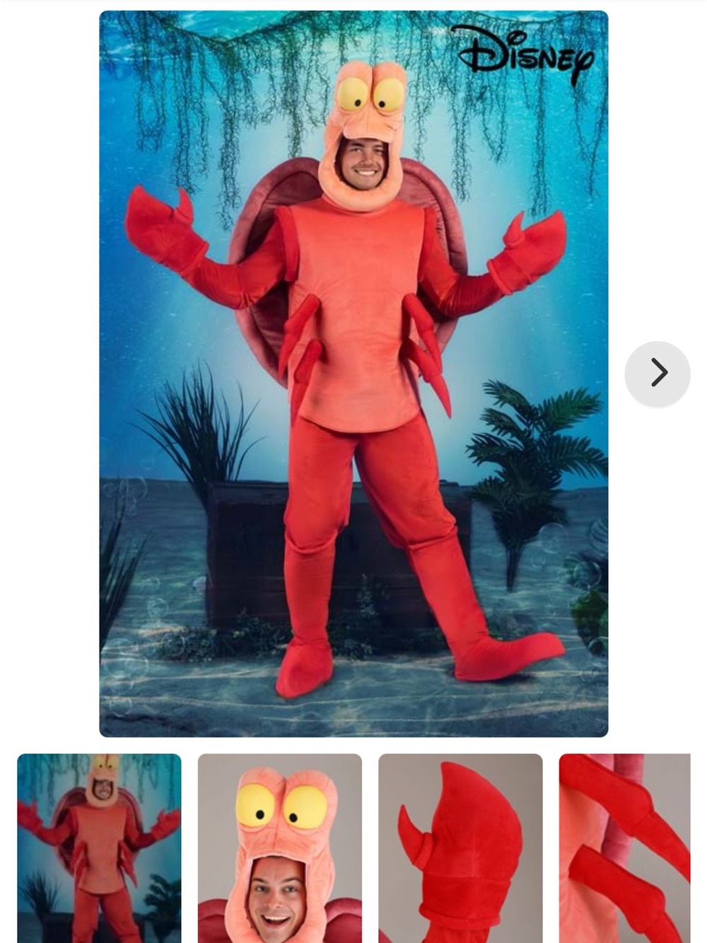Disney Red Sebastian Crab Costume with Yellow Accent